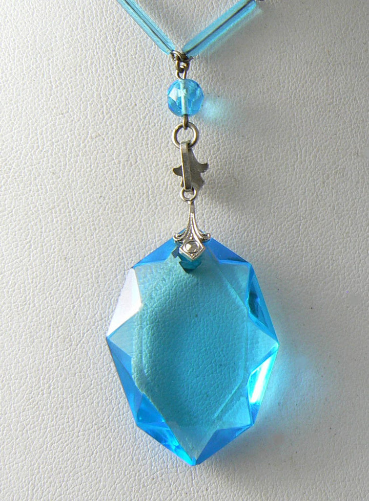 Spectacular Aqua Blue Art Deco Czech Art Glass Necklace - Vintage Lane Jewelry