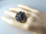 Art Deco Rose Gold Sterling Emerald, Ruby And White Sapphire Ring - Vintage Lane Jewelry