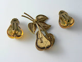 Austria Crystal Pear Fruit Pin And Earrings - Vintage Lane Jewelry