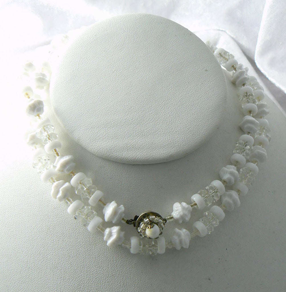 Signed Miriam Haskell Molded White Milk Glass Necklace - Vintage Lane Jewelry