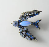 Florenza Blue Rhinestone Trembler Bird Pin - Vintage Lane Jewelry