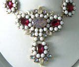 Czech Ruby Red And White Glass Statement Necklace - Vintage Lane Jewelry