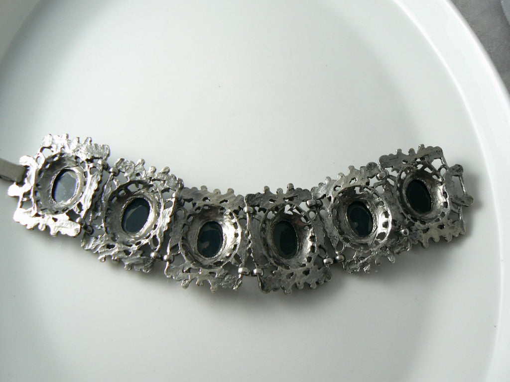 Vintage Hematite and camphor cameo book chain bracelet - Vintage Lane Jewelry
