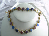 Vintage Art Deco Pastel Mosaic Tile Book Chain Necklace And Bracelet - Vintage Lane Jewelry