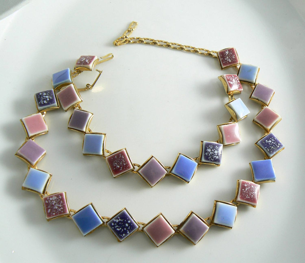 Vintage Art Deco Pastel Mosaic Tile Book Chain Necklace And Bracelet - Vintage Lane Jewelry