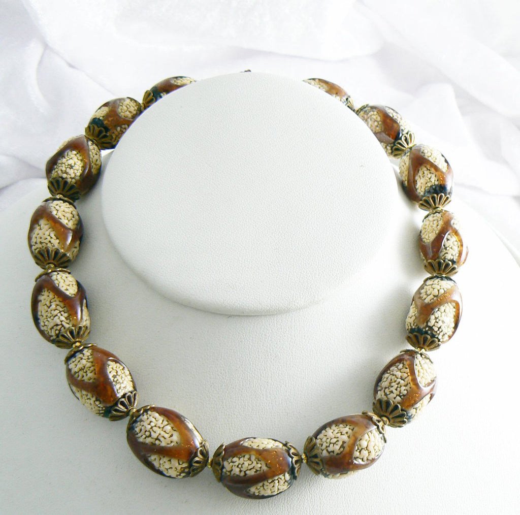 Miriam Haskell Amber Colored Glass Beaded Necklace - Vintage Lane Jewelry