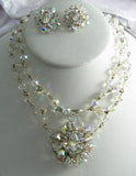 Vintage Ab Crystal Necklace And Earrings - Vintage Lane Jewelry