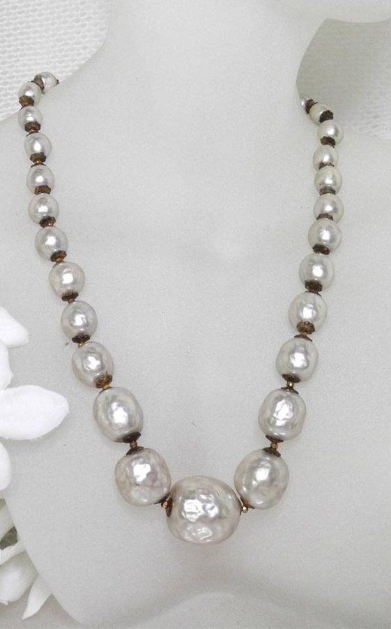 Vintage Miriam Haskell Graduated Baroque Glass Pearl Necklace - Vintage Lane Jewelry