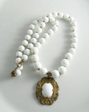 Miriam Haskell White Pendant Necklace - Vintage Lane Jewelry