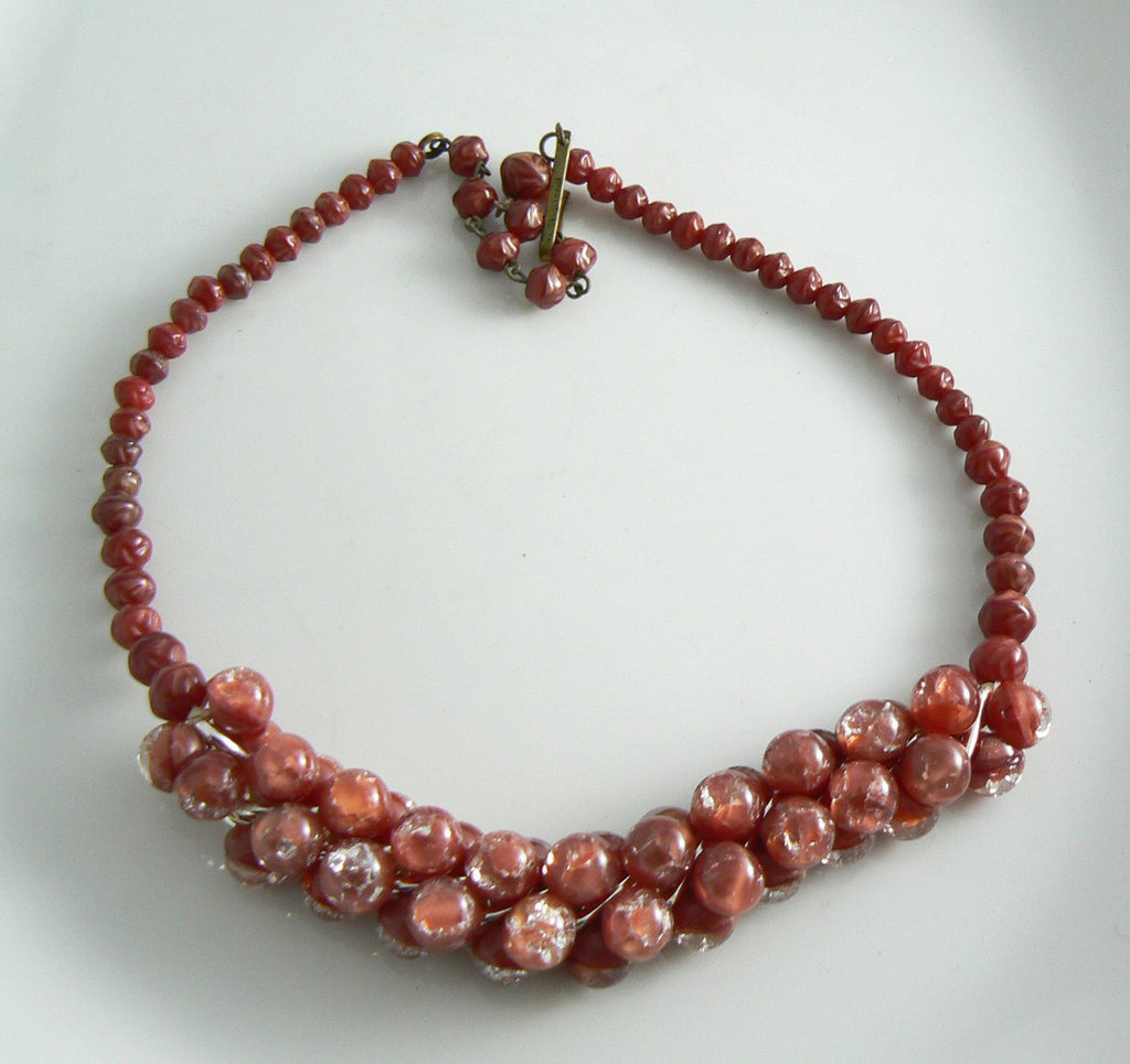 Art Deco Bead Cluster Rose Pink Mauve glass bead Necklace - Vintage Lane Jewelry