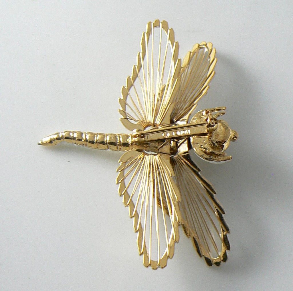 Vintage Monet White Enamel Filigree Dragonfly - Vintage Lane Jewelry