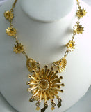Large Gold Tone Multicolored Rhinestone Necklace - Vintage Lane Jewelry