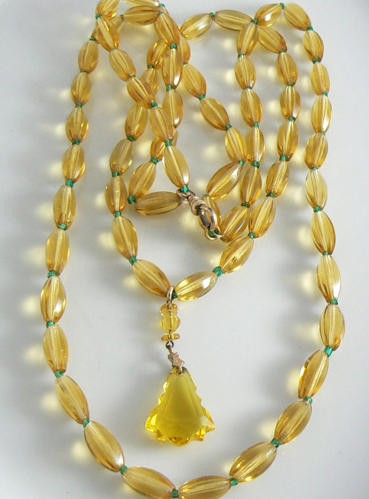 Antique Victorian Amber Glass Bead Necklace - Vintage Lane Jewelry