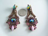 Czech Glass Bijoux Rhinestone Pink And Purple Pierced Style Earrings - Vintage Lane Jewelry
