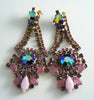 Czech Glass Bijoux Rhinestone Pink And Purple Pierced Style Earrings - Vintage Lane Jewelry