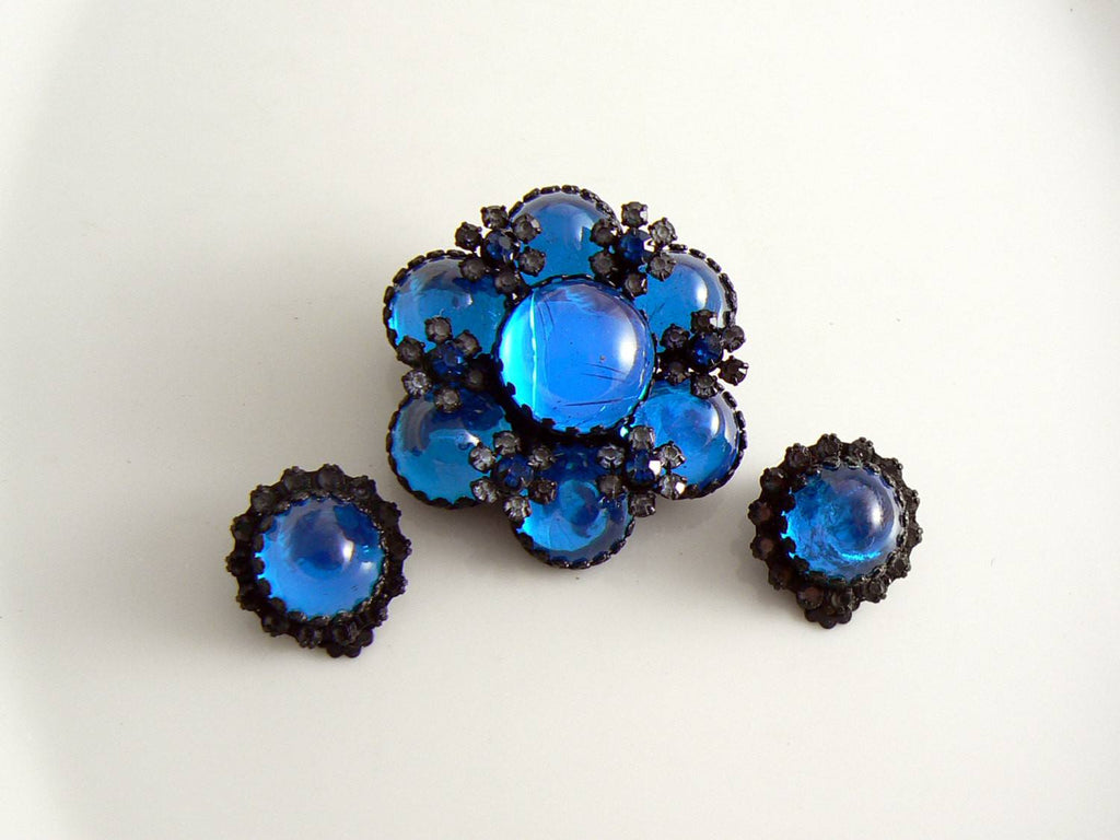 Vintage Bold Azure Blue Rhinestone Demi Parure - Vintage Lane Jewelry