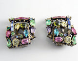1955 Hollycraft Pastel Rhinestone Earrings - Vintage Lane Jewelry