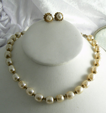 Vintage Miriam Haskell Bracelet Faux Baroque Pearl Three