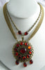 Romantic Blood Red Glass Cab Festooned Necklace - Vintage Lane Jewelry