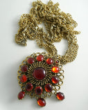 Romantic Blood Red Glass Cab Festooned Necklace - Vintage Lane Jewelry