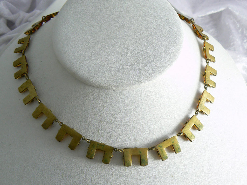 Vintage Art Deco Czech Amber Colored Step Glass Necklace - Vintage Lane Jewelry