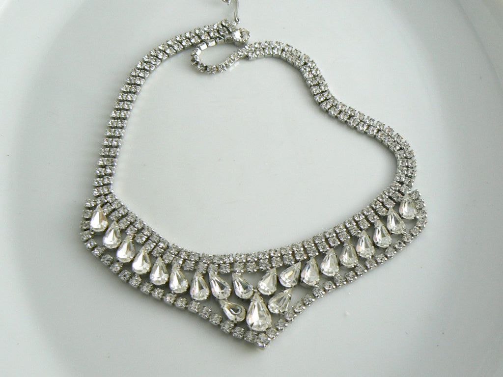 Vintage Signed Weiss Fiery Rhinestone Bib Collar Necklace - Vintage Lane Jewelry