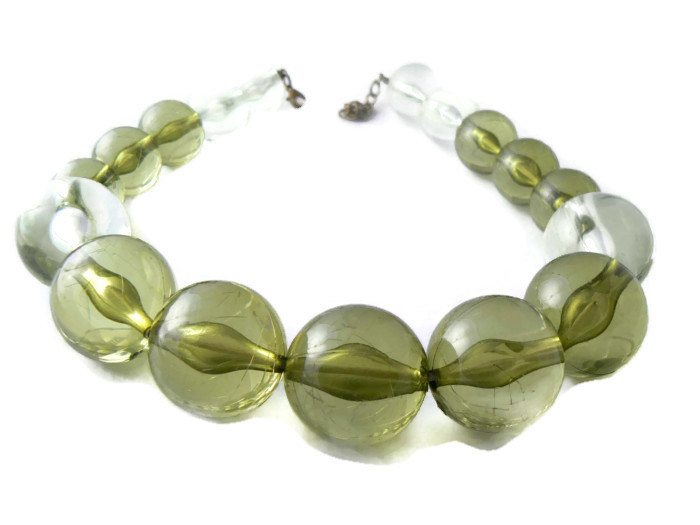 Vintage Shades Of Green Lucite Necklace - Vintage Lane Jewelry