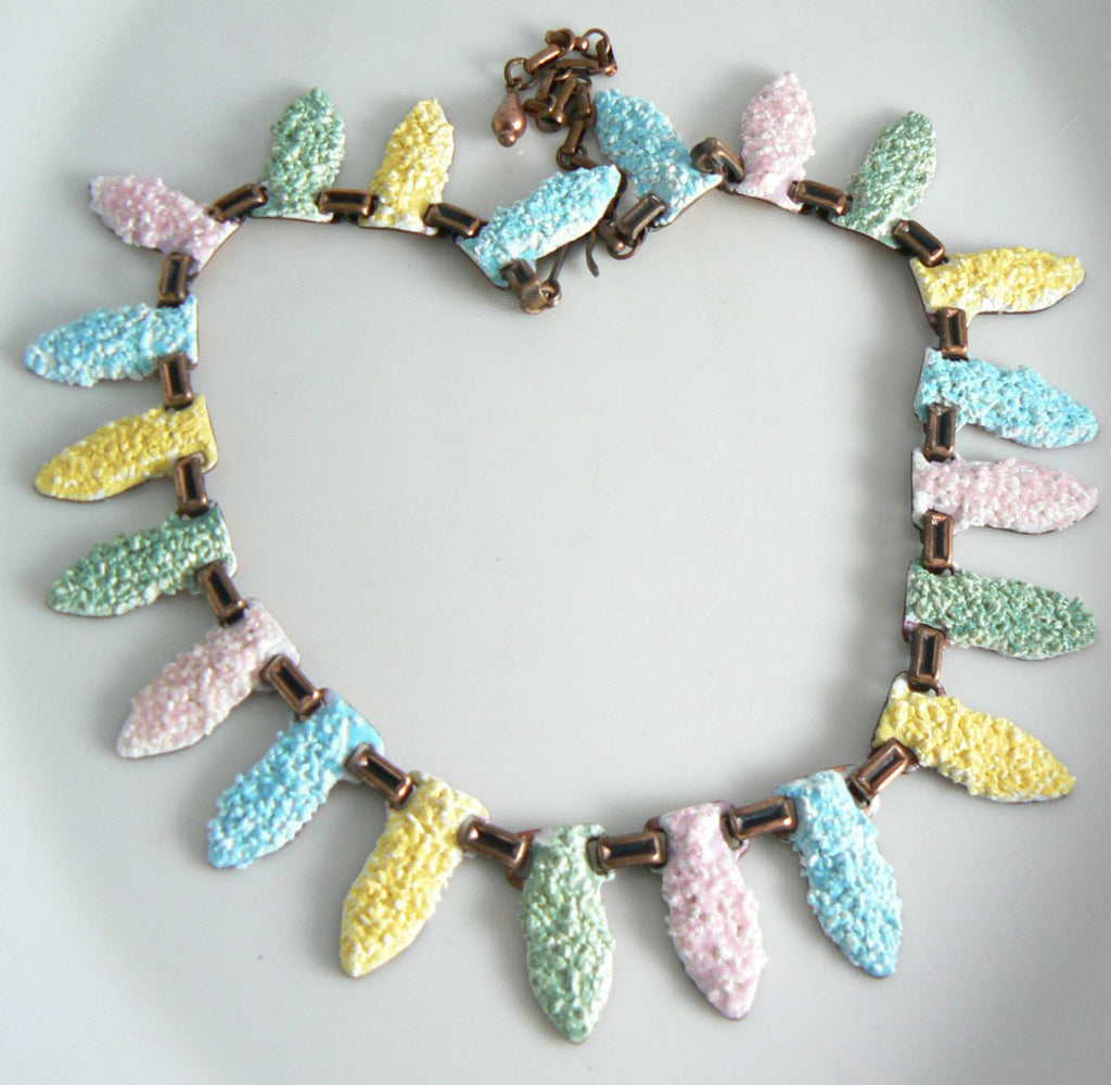 Matisse Colorful Pastel Enamel Modernist Copper Necklace - Vintage Lane Jewelry