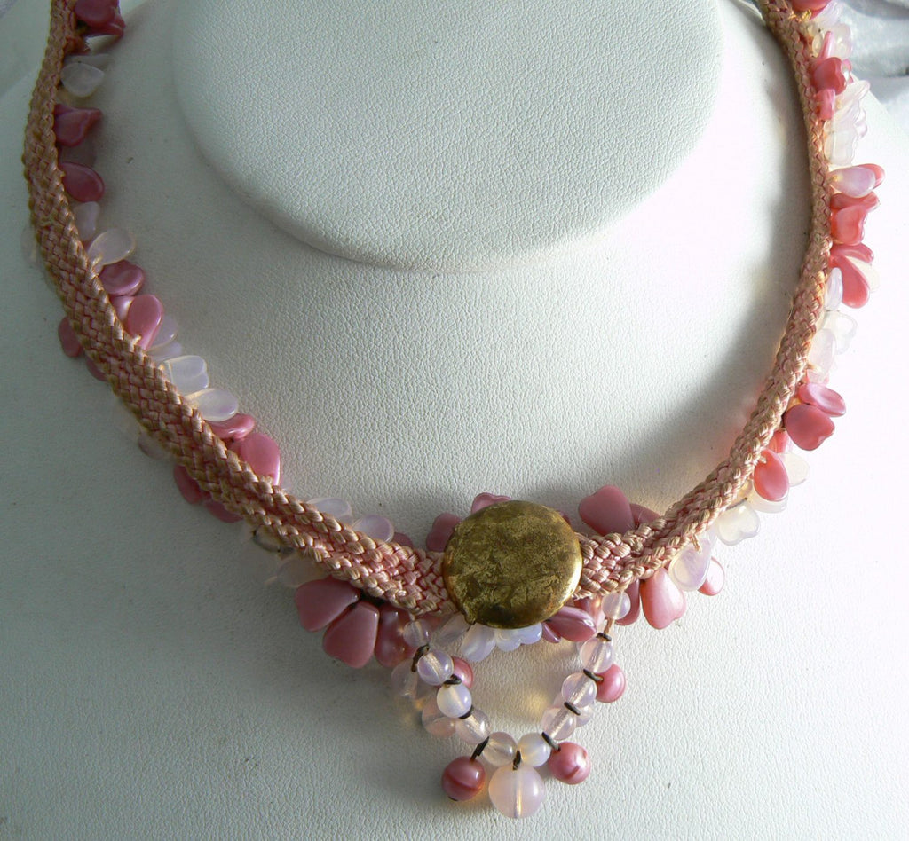 Vintage Pate De Verre Art Glass Pink Flower Necklace - Vintage Lane Jewelry