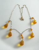 Art Deco Amber Glass Briolette Drop Necklace - Vintage Lane Jewelry