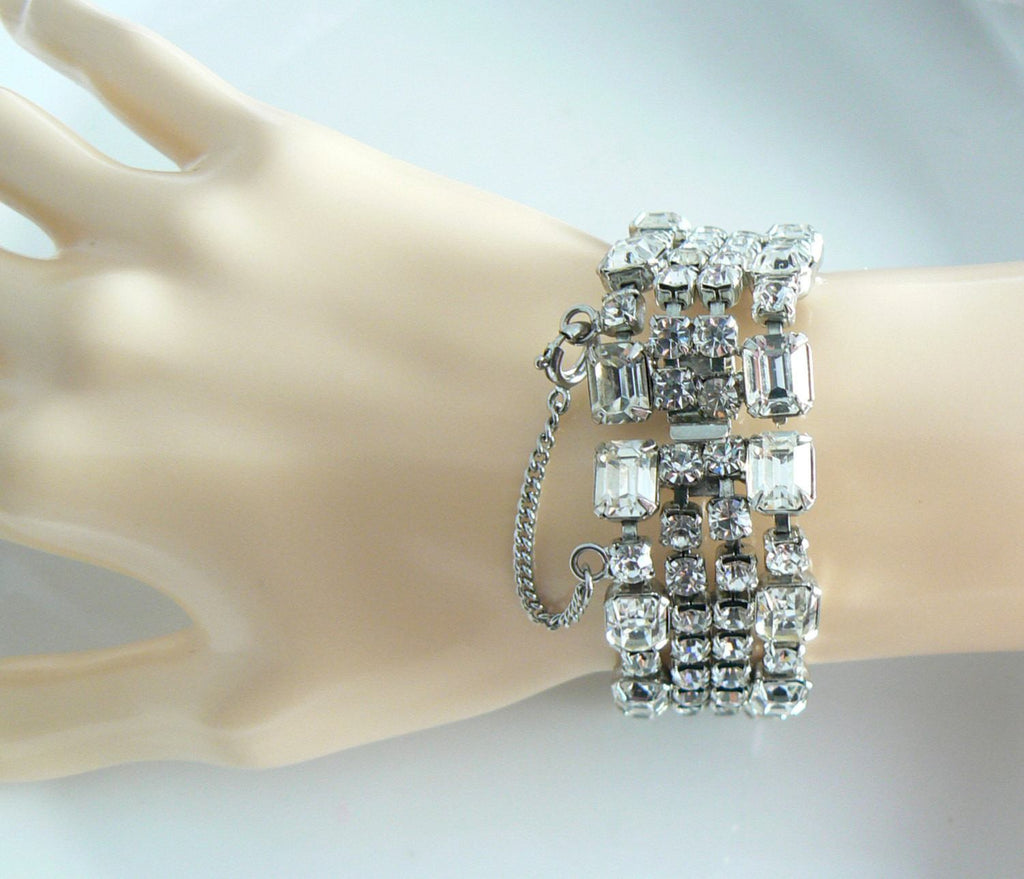 Weiss Wide Crystal Rhinestone Bracelet - Vintage Lane Jewelry