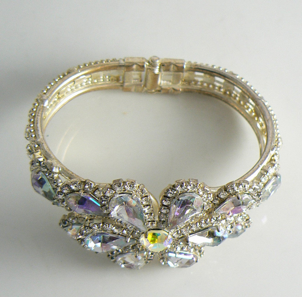 Beautiful Sparkling Ice And Borealis Rhinestone Clamper Bracelet - Vintage Lane Jewelry