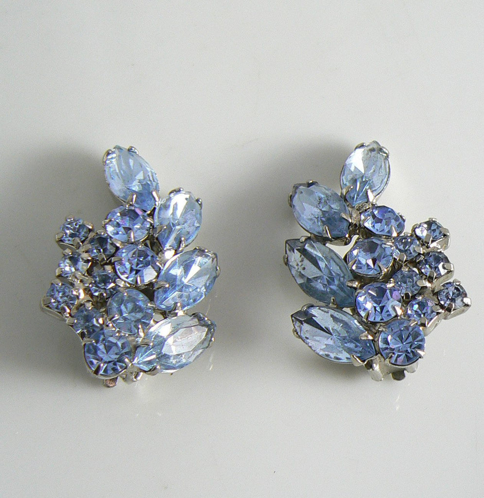 Vintage D&E Juliana Sparkling Blue Rhinestone Climber Earrings - Vintage Lane Jewelry