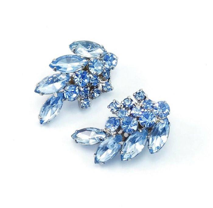 Vintage D&E Juliana Sparkling Blue Rhinestone Climber Earrings - Vintage Lane Jewelry