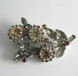 Vintage Vendome Smoky Gray Rhinestone Flower Brooch - Vintage Lane Jewelry