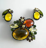 Lovely Glass Prong Set Stones Japanned Demi Parure - Vintage Lane Jewelry