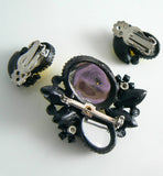 Lovely Glass Prong Set Stones Japanned Demi Parure - Vintage Lane Jewelry