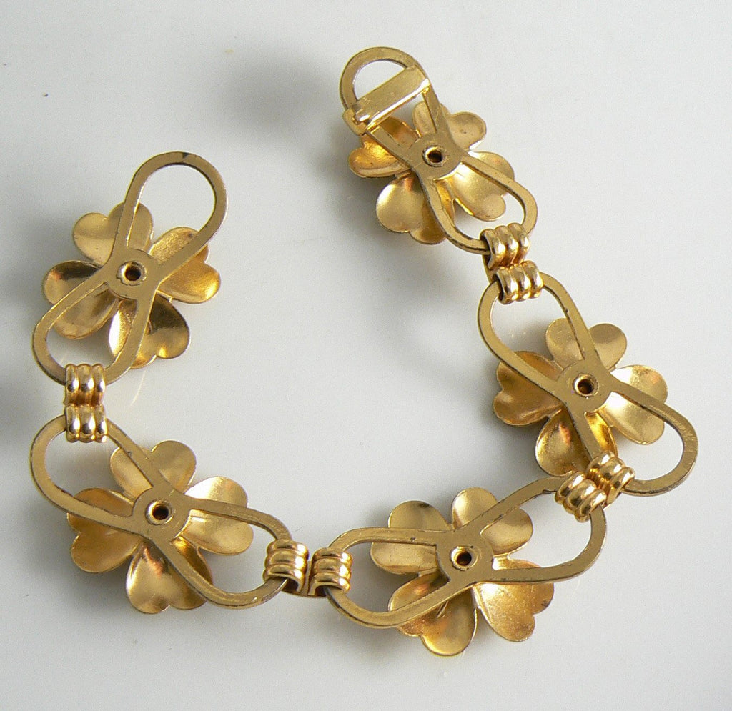 Coro Pretty In Pink Rhinestone Flower Vintage Bracelet - Vintage Lane Jewelry