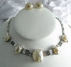 Michael Paul Mobe Pearls And Rhinestone Necklace And Earring Set - Vintage Lane Jewelry