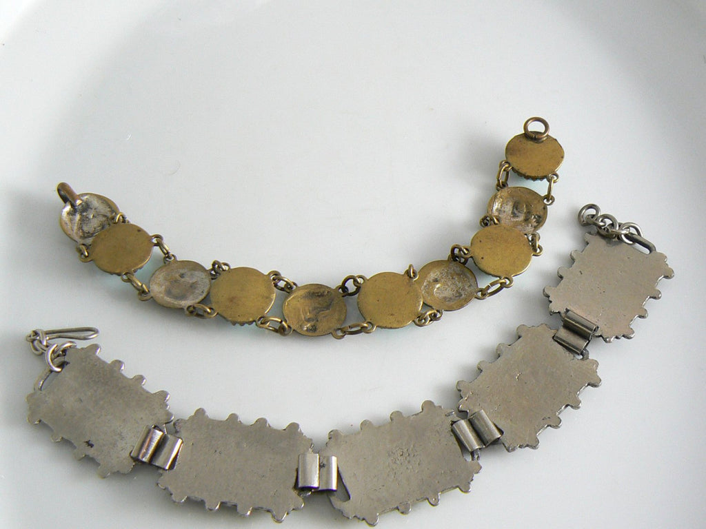 2 Vintage Silver/gilt Egyptian Revival Bracelets - Vintage Lane Jewelry