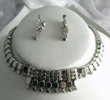 Vintage Peridot Green Rhinestone Necklace And Earring Set - Vintage Lane Jewelry