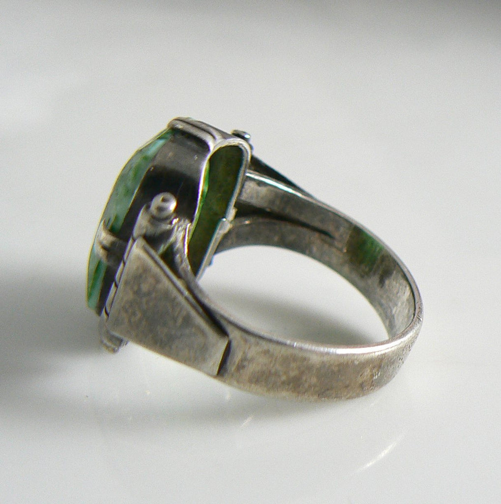 Antique Peking Glass Sterling Silver Ring - Vintage Lane Jewelry