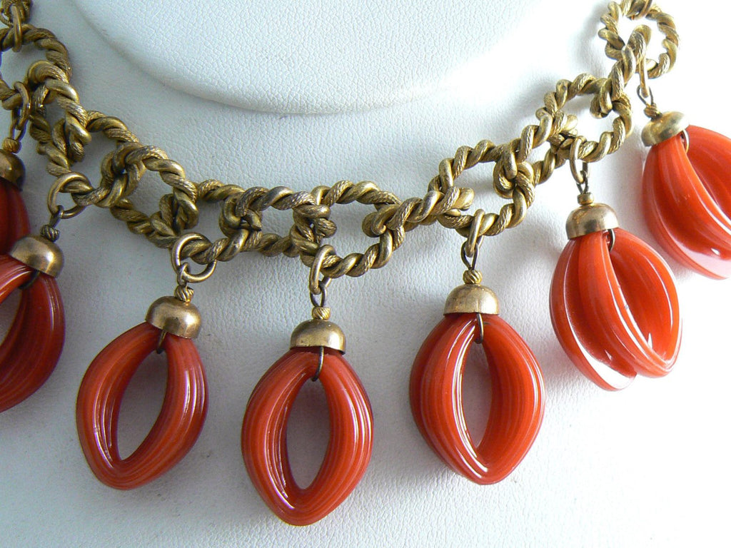 Vintage Signed Miriam Haskell Red Looped Dangle Necklace - Vintage Lane Jewelry