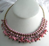 Vintage Pink Poured Glass Bells Dangle Choker Necklace - Vintage Lane Jewelry