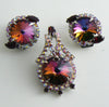 Juliana Watermelon Rivoli Red Rhinestone Pin Earring Set - Vintage Lane Jewelry