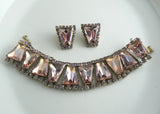 Pink & Lavender Baguette Rhinestone Bracelet Earring Set - Vintage Lane Jewelry