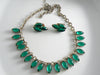 Vintage Emerald Green Cabochon Necklace And Clip Back Earring Set - Vintage Lane Jewelry