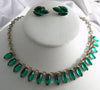 Vintage Emerald Green Cabochon Necklace And Clip Back Earring Set - Vintage Lane Jewelry