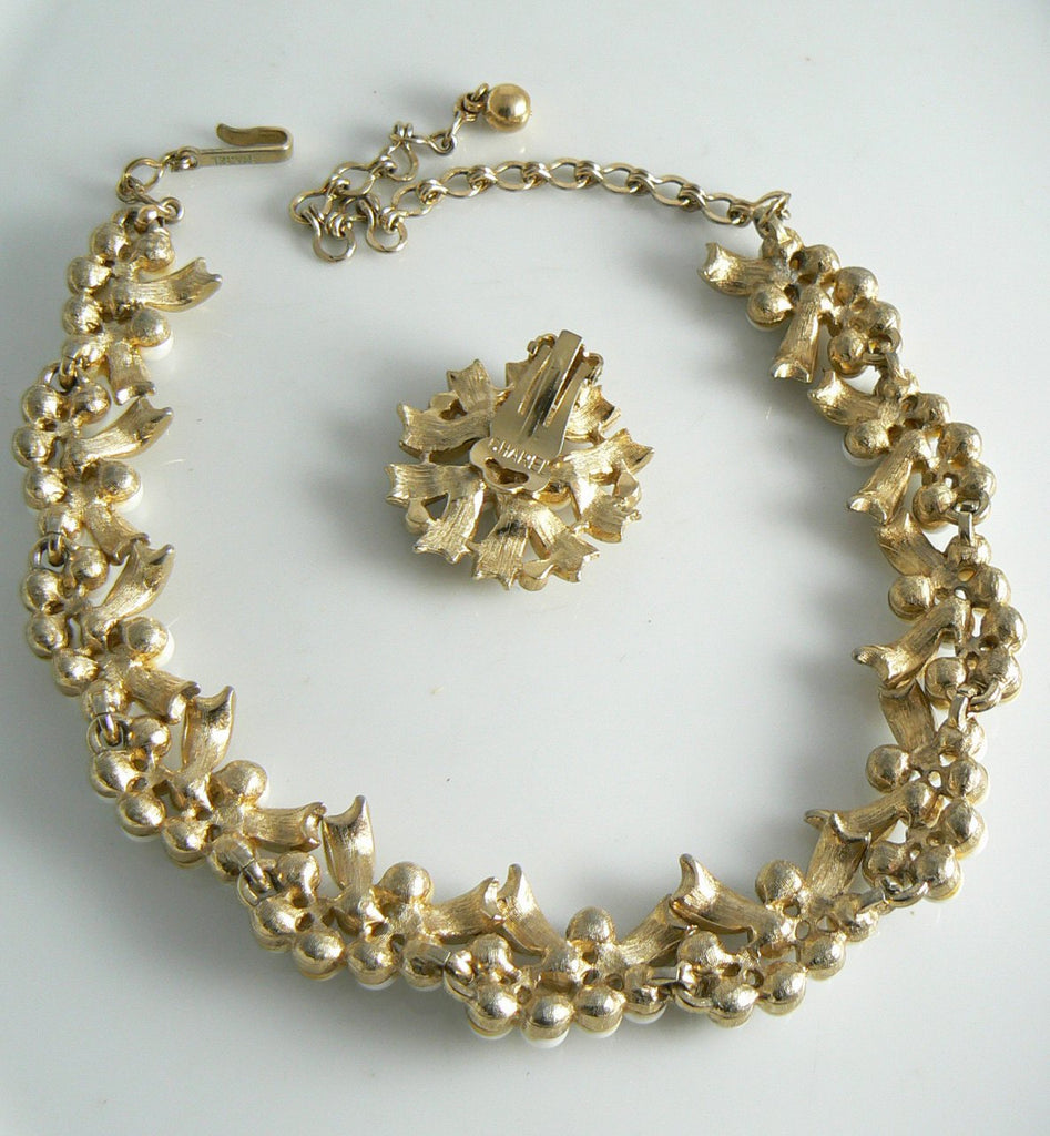 Charel Gold Tone Faux Pearl And Rhinestone Set - Vintage Lane Jewelry