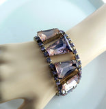 Pink & Lavender Baguette Rhinestone Bracelet Earring Set - Vintage Lane Jewelry